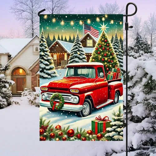 Christmas Red Pickup Truck Merry Christmas Flag Graden Flag UUI GGX