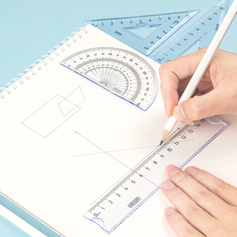 4 개/대 부드러운 구부릴 수있는 직선 눈금자 15cm 20cm 각도기 삼각형 규칙 플라스틱 어린이 학생 문구 용품