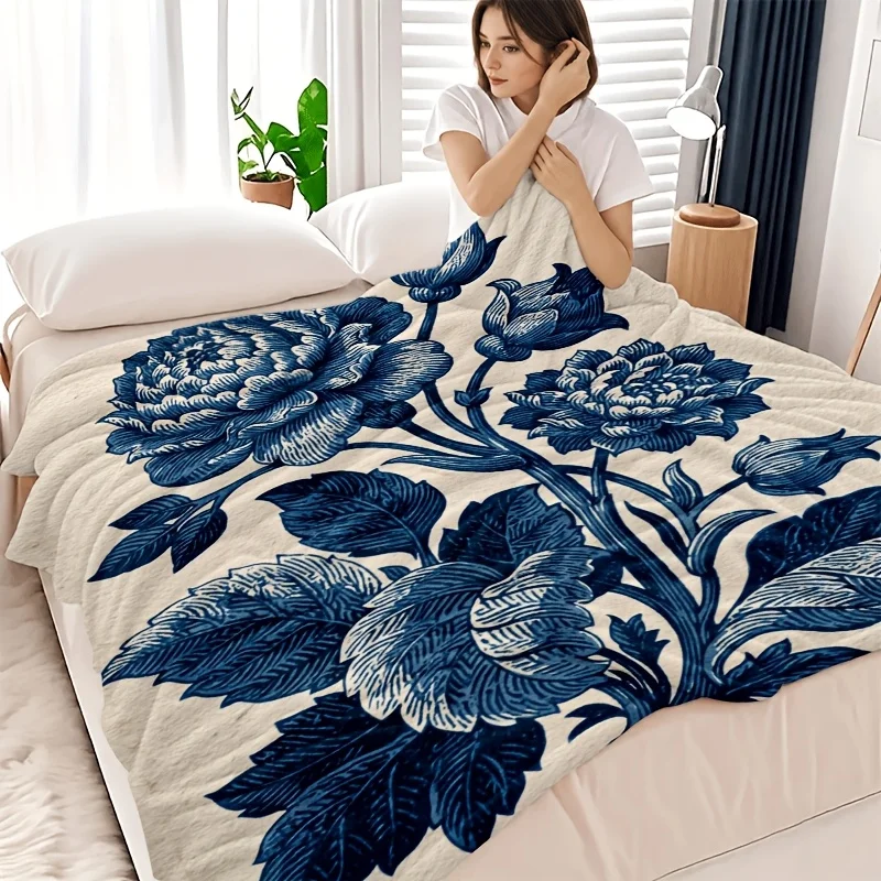 Large Peony Floral Botanical Print Throw Blanket 150x200cm Cozy Decorative Sofa Bed Room Cover