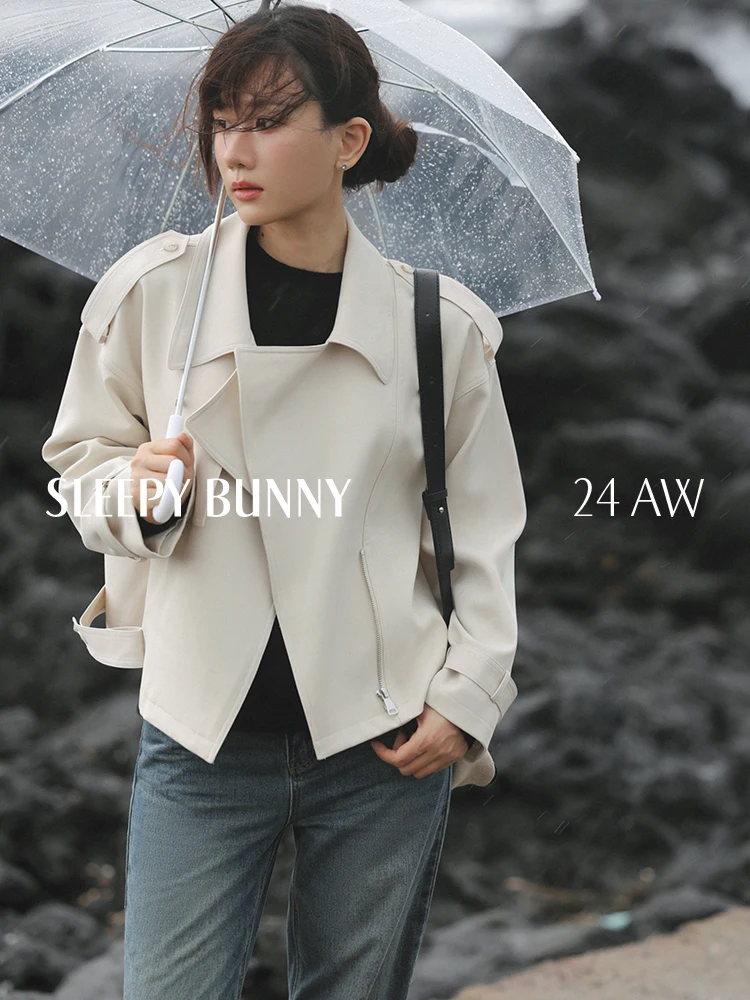

Chic Vintage Loose Short Coat Women Autumn Fashion Lapel Jacket Elegant Oversized Drop Shoulder Outerwear for Casual Daily Wear
