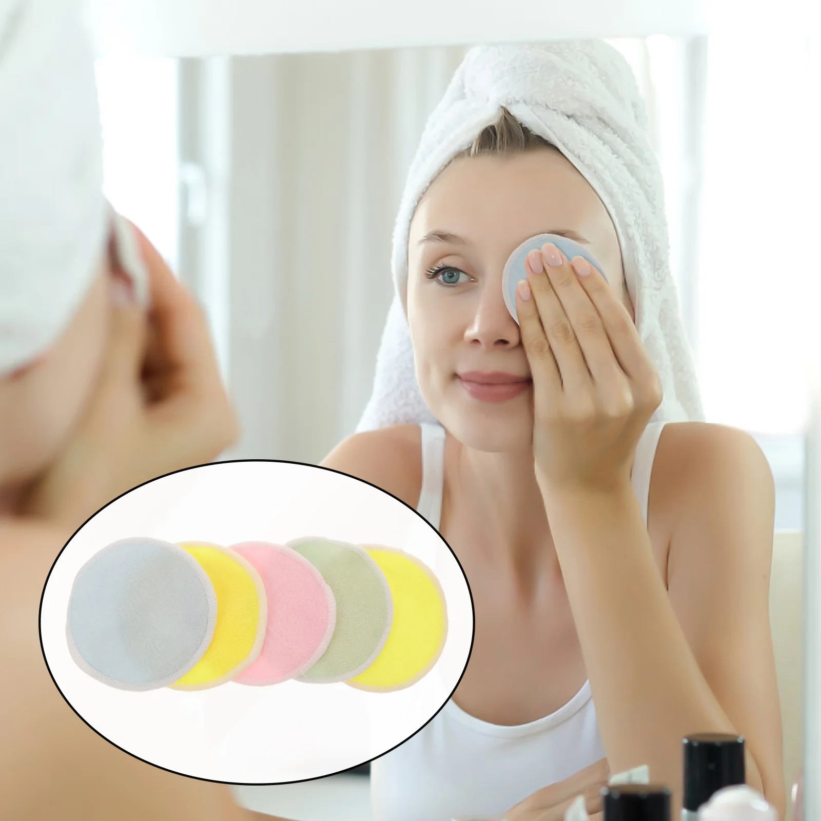 5Pcs Double-Sided Makeup Removal Pads Ultra-Soft Fabric Facial Cleansing Pads Portable Storage Friendly Reusable Beauty Tool