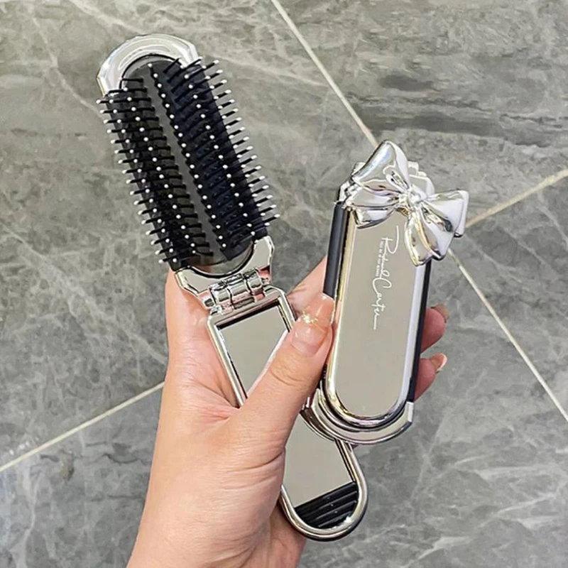 Folding Mini Pocket Hair Comb With Mirror Portable Massage Comb Brush For Salon Travel Outdoor Makeup Styling Tools