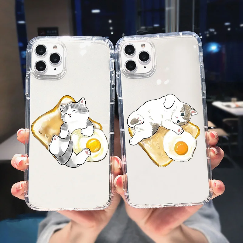 Cartoon Cat Phone Case for iPhone 14 13 12 11 Pro XS Max Mini 7 8 14 Plus X XR SE Shockproof Transparent Ice Cream Covers Fundas