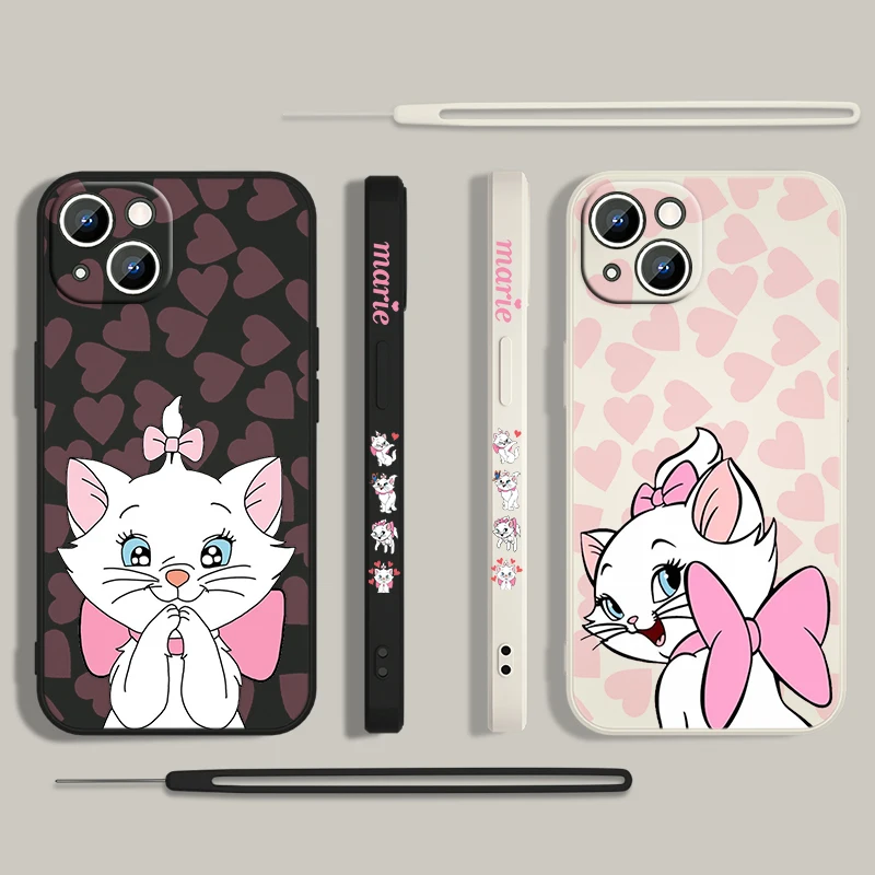 Cute The Aristocats Marie Cat iPhone Case For 14 13 12 11 Pro Max Plus XS XR X 8 7 SE Liquid Left Rope Color Apple Cover