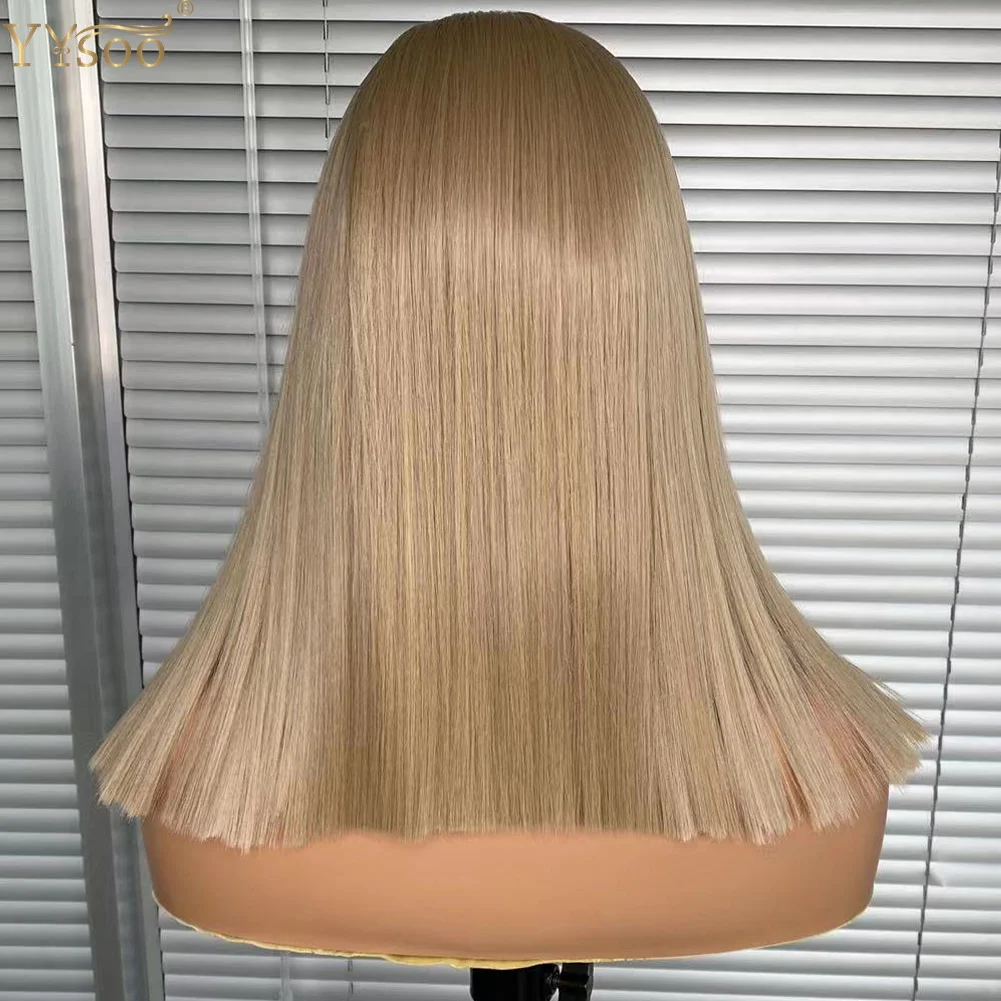 YYsoo #103 krótkie cięcia 13x4 Silky prosto Futura syntetyczna koronka peruka Front odporne na wysoką temperaturę Glueless miód blond Bob peruki dla