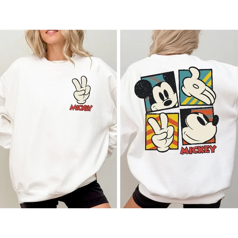 ديزني ميكي ريترو البلوز هوديي الخريف/الشتاء جديد الرجال زوجين عارضة أزياء الشارع الملابس