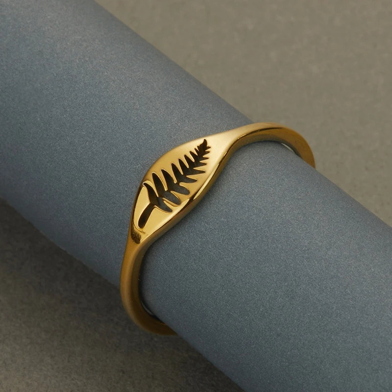 Kinitial Simple Stainless Steel Plants Fern Leaf Ring For Women Dainty Nature Woodland Jewelry Gift