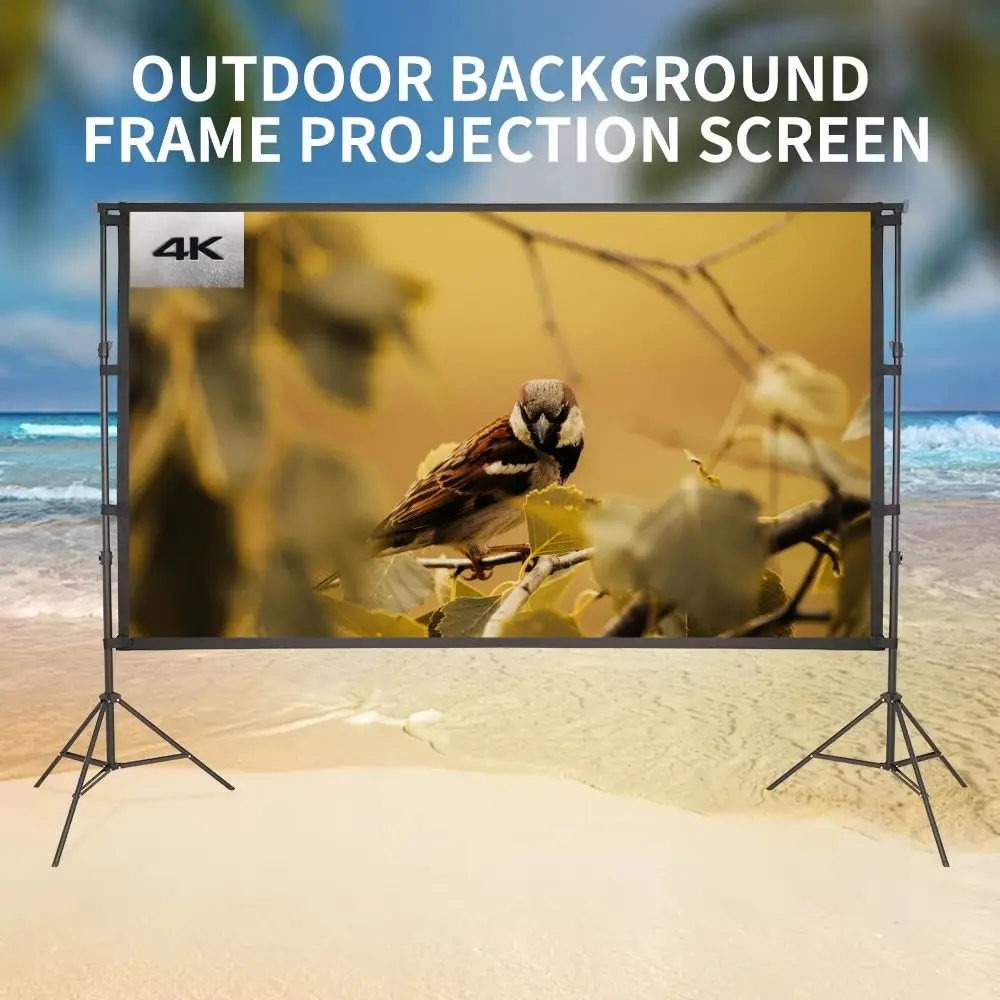 Portable Projector Screen with Background Stand Outdoor Movie Screen 120 Inch 16:9 Light-Weight Easy Setup Windproof