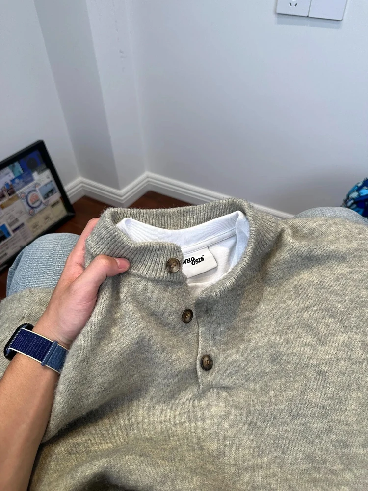 

Свитер American Henry Ne, мужской осенне-зимний вязаный свободный свитер High Sensation, длинный свитер, базовый слой, ленивый трикотаж