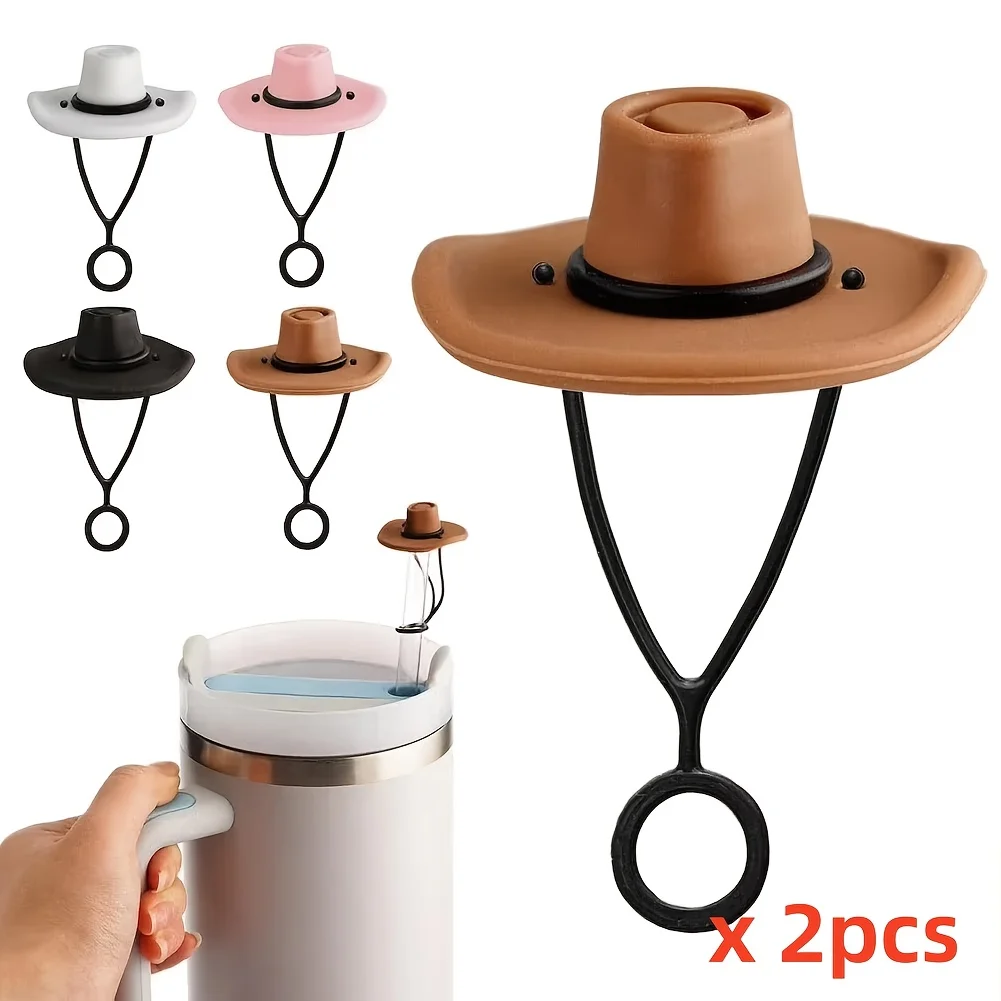 2pcs Cowboy hat straw lid, straw dustproof plug, straw silicone dustproof cap