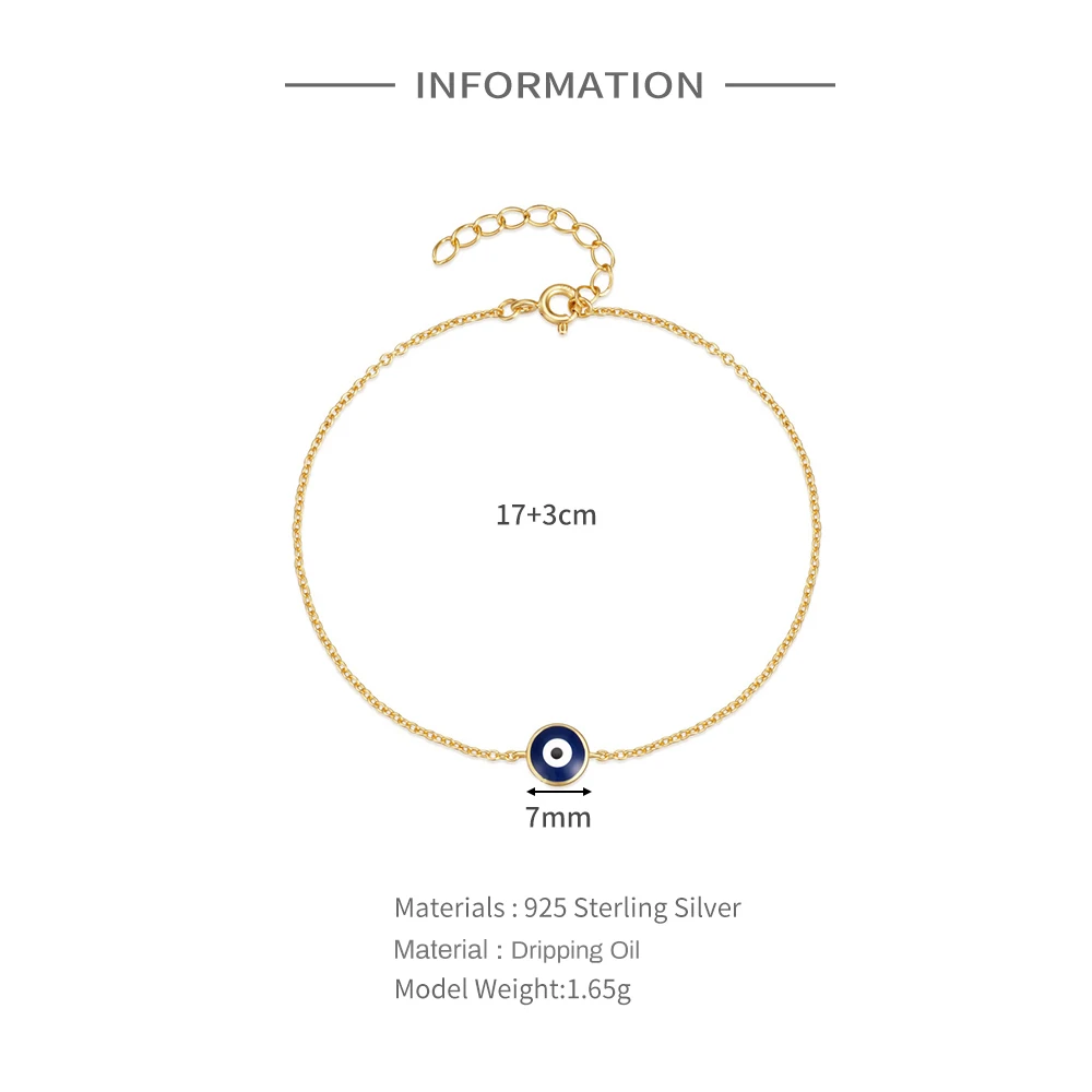 Aide 925 Sterling Silver Enamel Evil Eye Charm Bracelet For Women Minimalist Luxury Jewelry Adjustable Gold Chain Wedding Party
