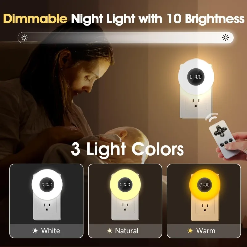 2026 New Bathroom Clock 3 Light ColorsBathroom Shower Timer Lumen Shower Lights Small Clock Plug in Timer, Dimmable Night Light