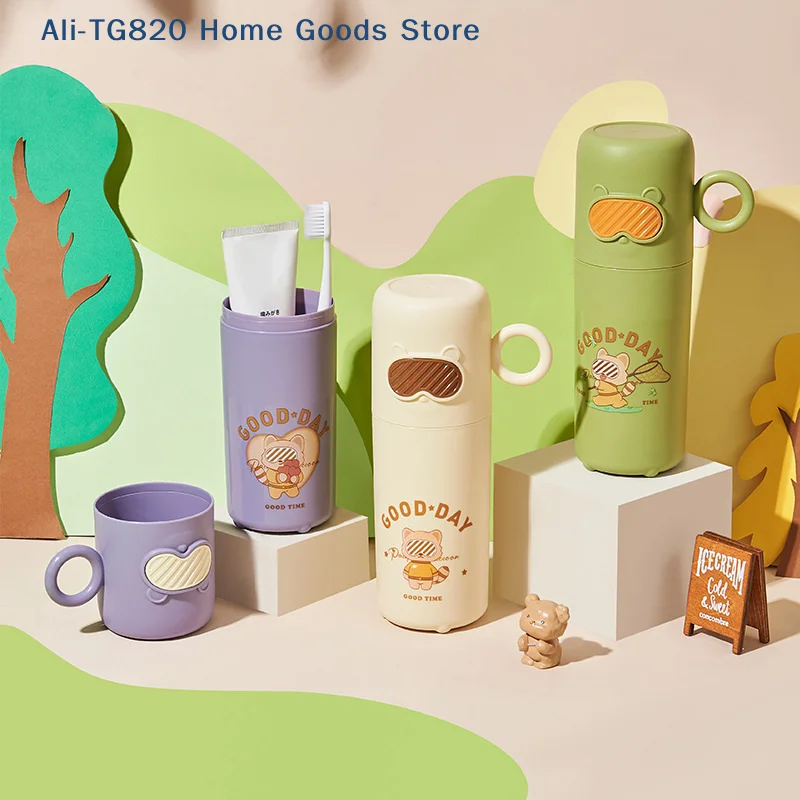 

[TG820]Creative Little Raccoon Wash Cup Home Travel Toothbrush Box Portable Cute Glasses Bear Toothbrush Box
