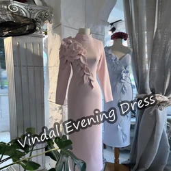 Vindal Scoop Neckline Evening Dress Tea Length Mermaid Elegant Built-in Bra Crepe Saudi Arabia Long Sleeves For Woman 2024