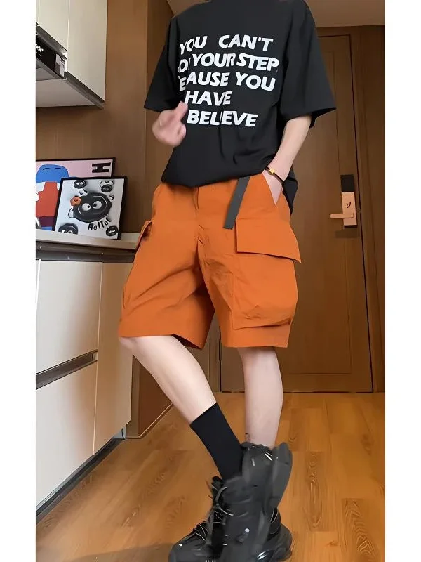 

Оранжевые шорты Dopa Straight Leg для мужчин, модные американские шорты в стиле High Street, с множеством карманов, в стиле рабочей одежды, летние, тонкие, быстросохнущие, средней длины