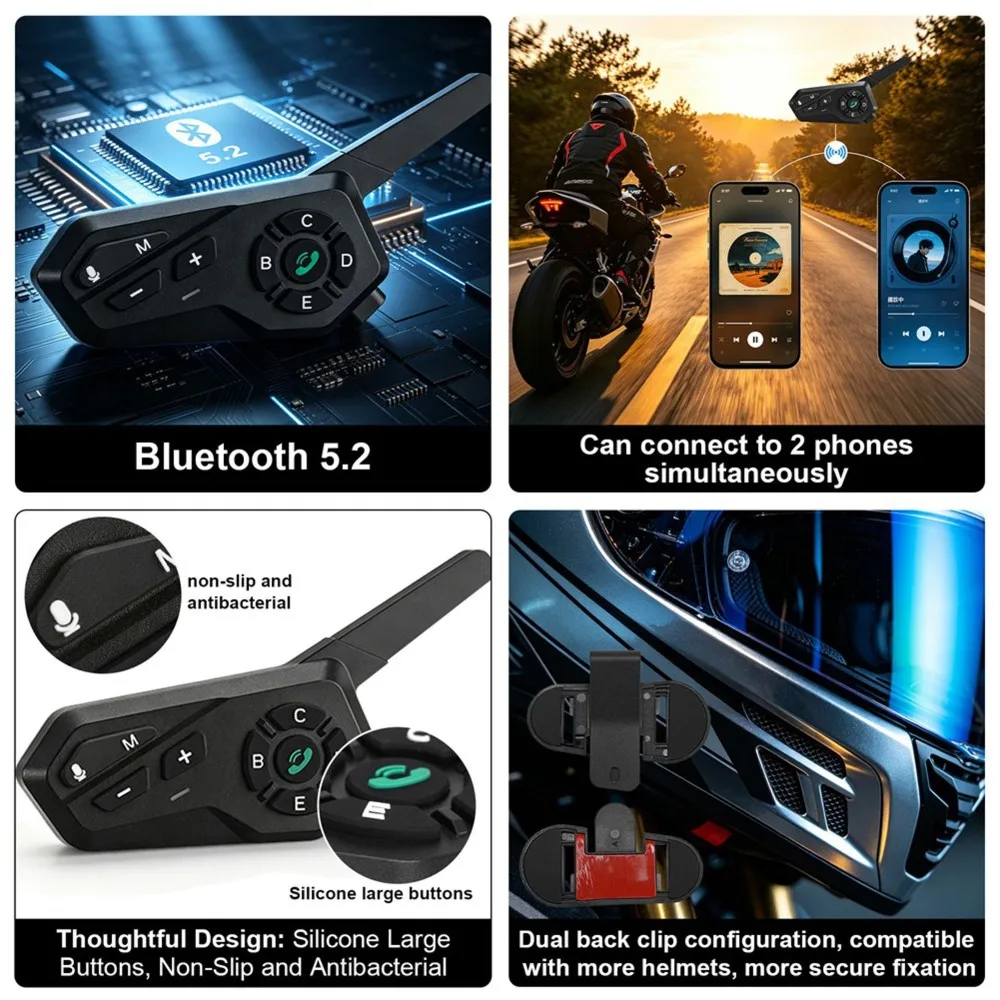 [Top Store!! ] X6 Motorcycle BLE Helmet Headset Intercom 1500M BT Interphone Communicator For 6 Riders IPX6 Music Waterproof