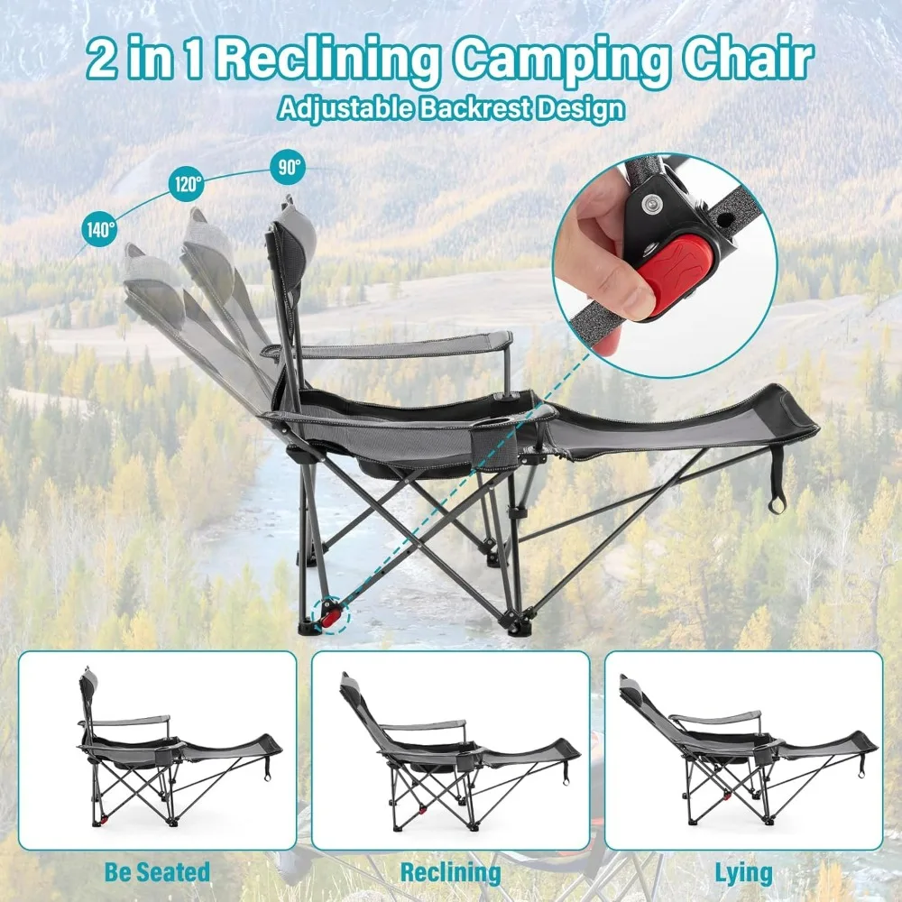 Camping Chair Recumbent with Footrest Adult Folding Recliner Support 300 lbs with Sectionable Back Frame Portable & Hiking