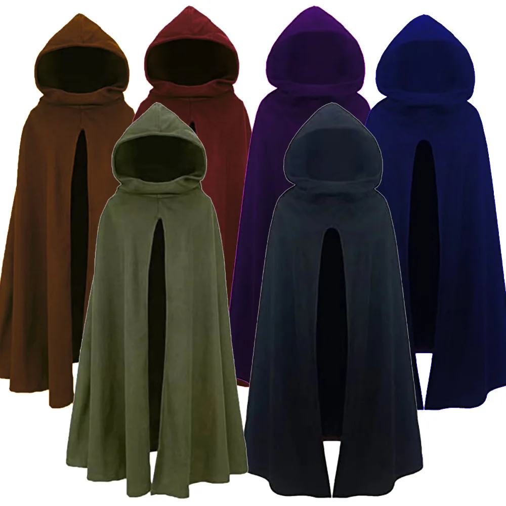 Unisex Halloween Costume Hooded Thin Cape Renaissance Witch Archer Cloak Medieval  Rangers Hunter Cosplay Props Adult