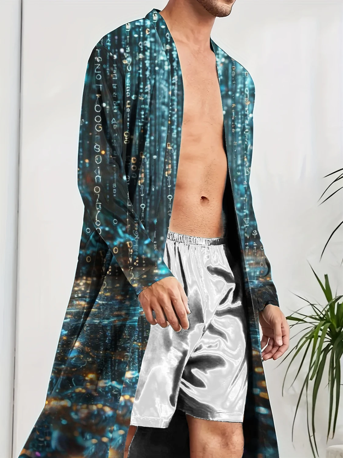 Men's bathrobes with trendy digital printing at home, and spring and autumn men's casual Long Nightgown with quick drying.