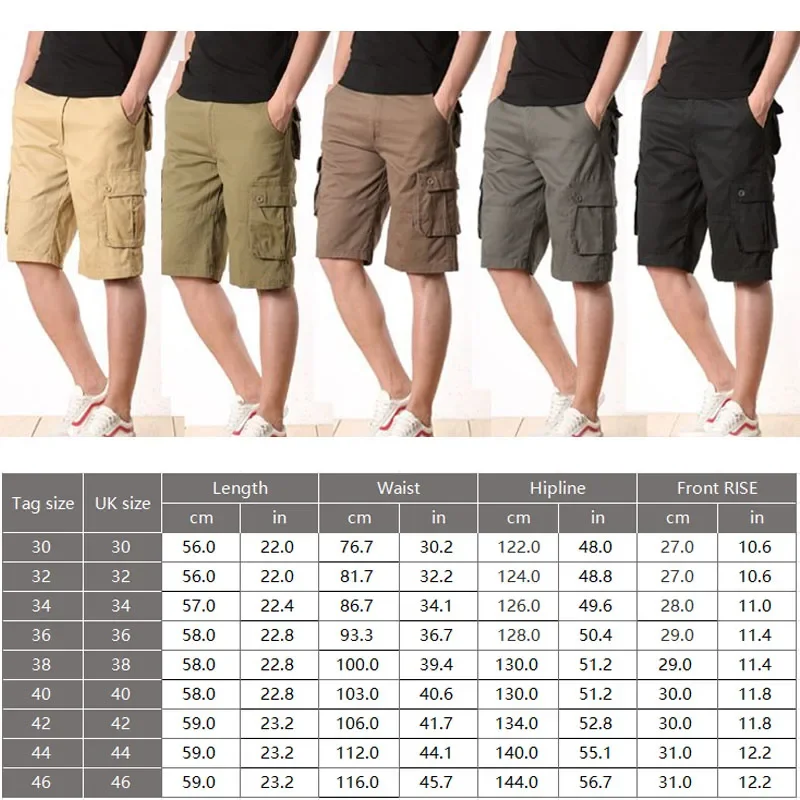 Summer Men's Casual Shorts Fashion Solid Color Zipper Multi-pocket Work Shorts Military Combat Five-quarter Pants Beach Shorts