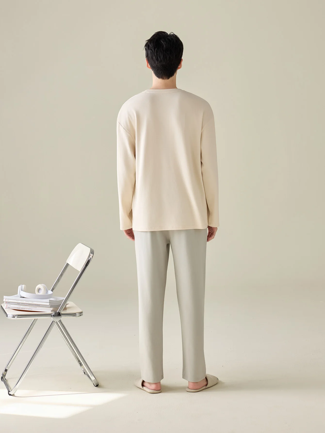 Ropa de dormir 100% algodón de manga larga para hombre, ropa de dormir de talla grande para las cuatro estaciones, conjunto de traje para el hogar de algodón puro para adolescentes para mayor calidez