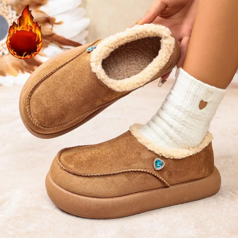 Soft Thick Bottom Lambswool Snow Boots Women Winter 2026 Comfortable Fluffy Fur Mules Slippers Warm Plush Casual Shoes for Women