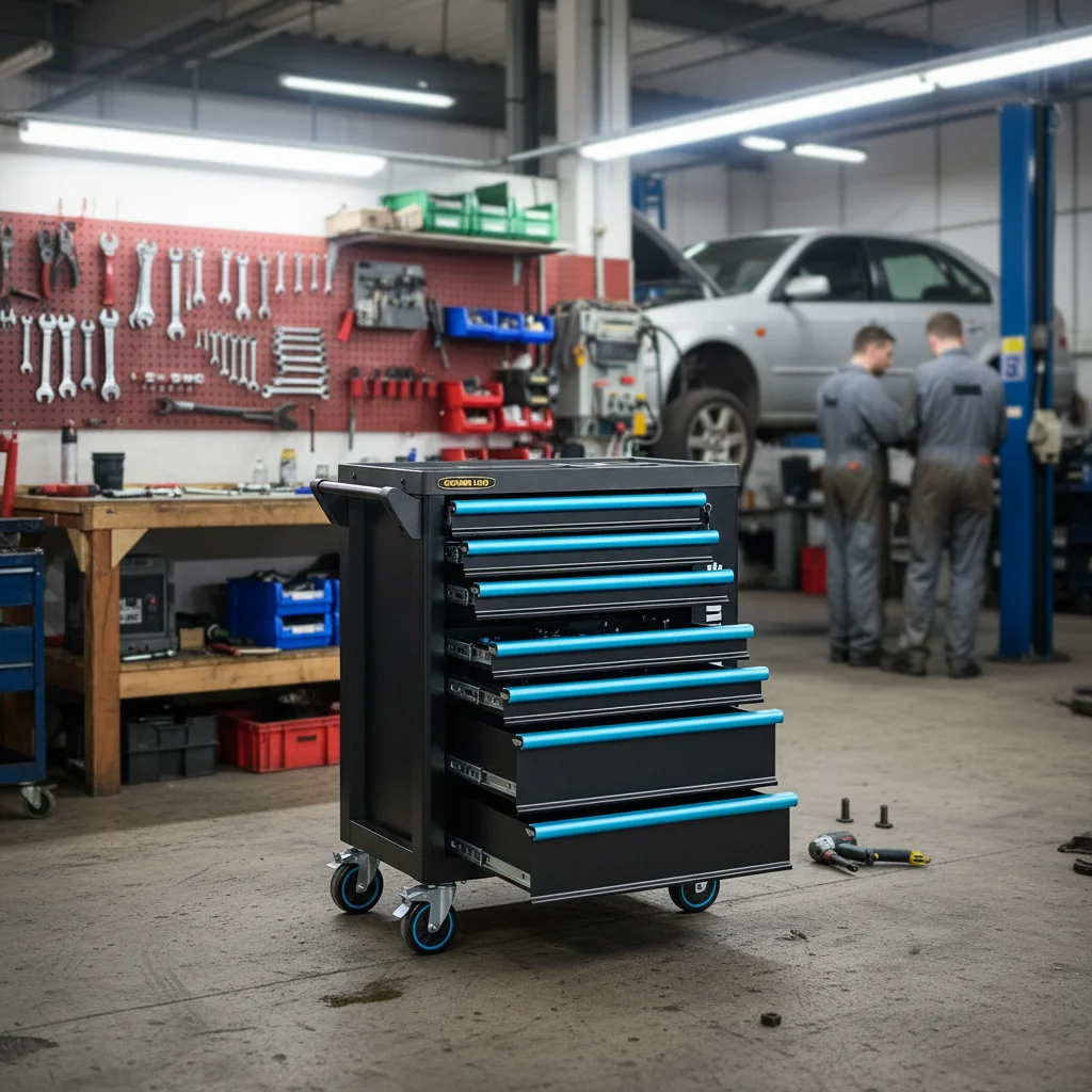 for· Auto Repair Workshop Storage 7-Drawer Lockable Steel Tool Cart Tray Roller Cabinet 450kg Load Capacity Panel Lock#