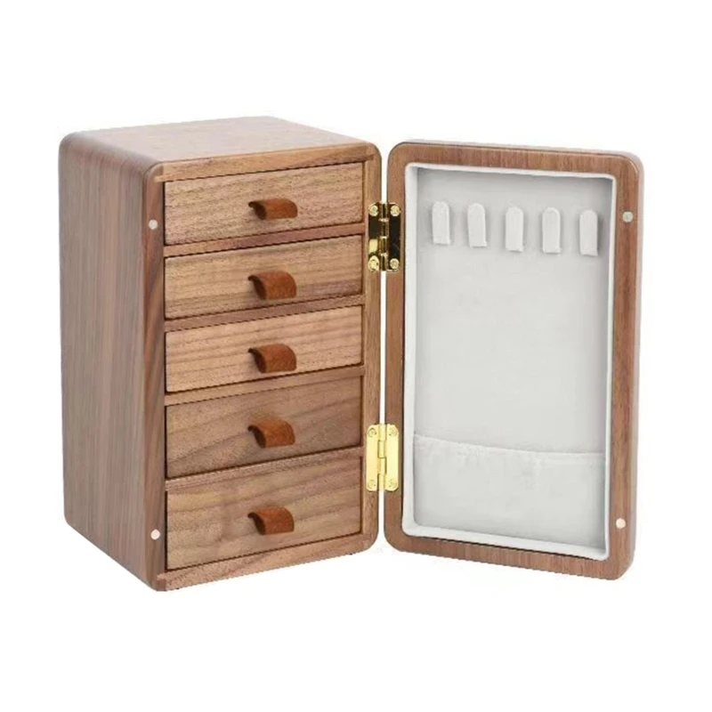 

Wood Jewelry Box Vintage Style for Necklaces Rings 5Drawers Jewellery Organiser Bracelet Watch Display Box