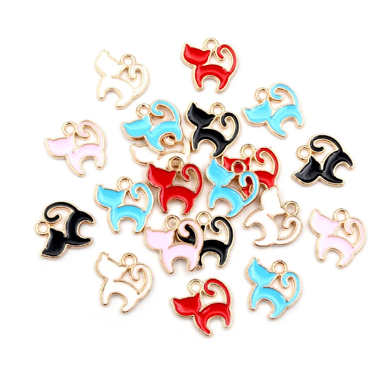 30pcs/Lot 13*13mm Cute Colorful Enamel Cartoon Cat Pendants For Necklaces Earrings Girl Charms Jewelry Making Findings