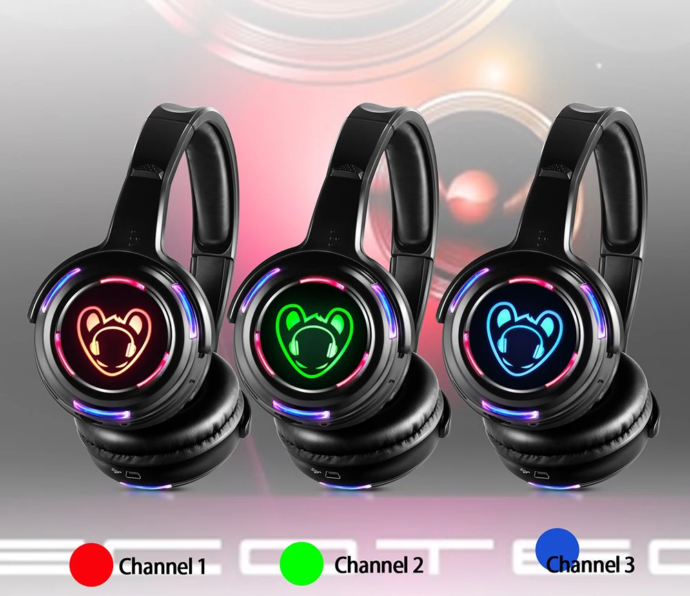 Leises Disco-Kopfhörersystem mit 500 m Entfernungssender, leise Party-Headsets für Musikveranstaltungen, Festivals, Konferenzen – Detail 5