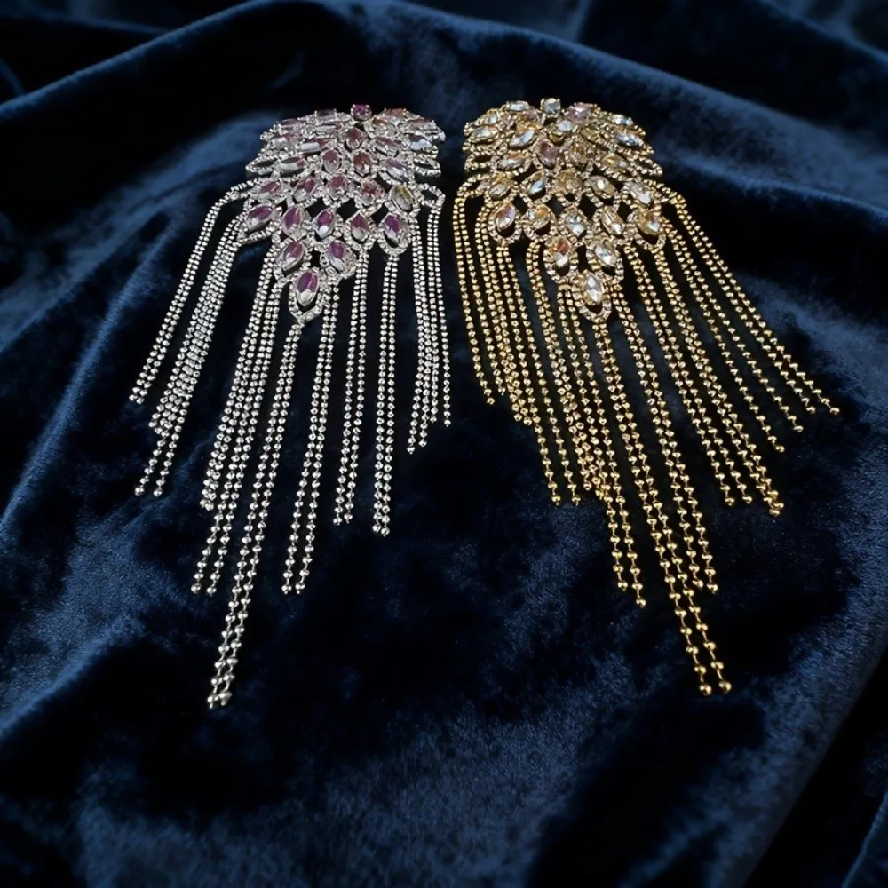 Peacock Tassel Chain Epaulette Rhinestone Punk Brooch Shoulder Board Shiny High-end Jacket Shoulder Chain Men