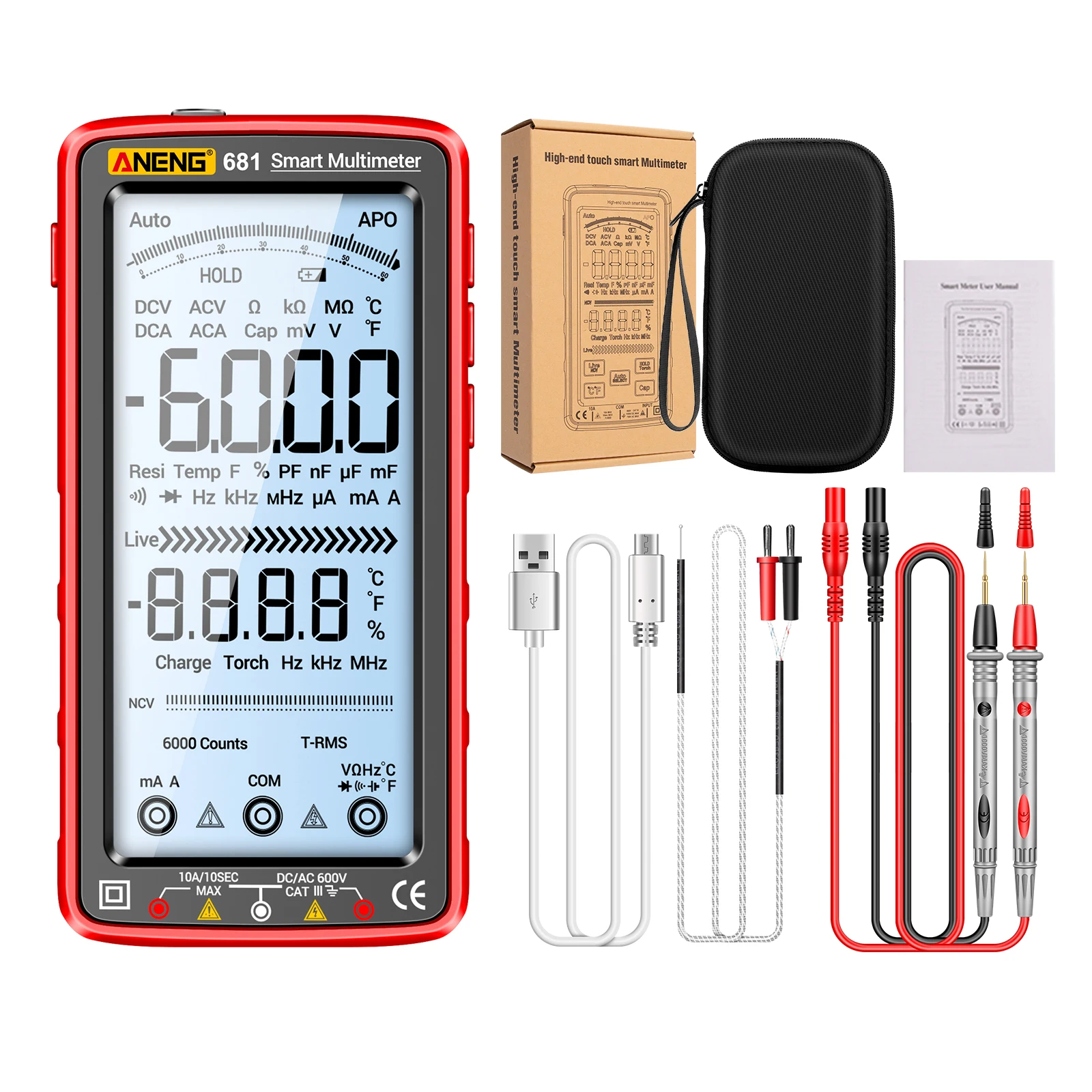 6000 Counts 683/682/681 Smart Digital Multimeter Ammeter Voltmeter Digital Voltage Tester Electrical Capacitance Meter Measuring