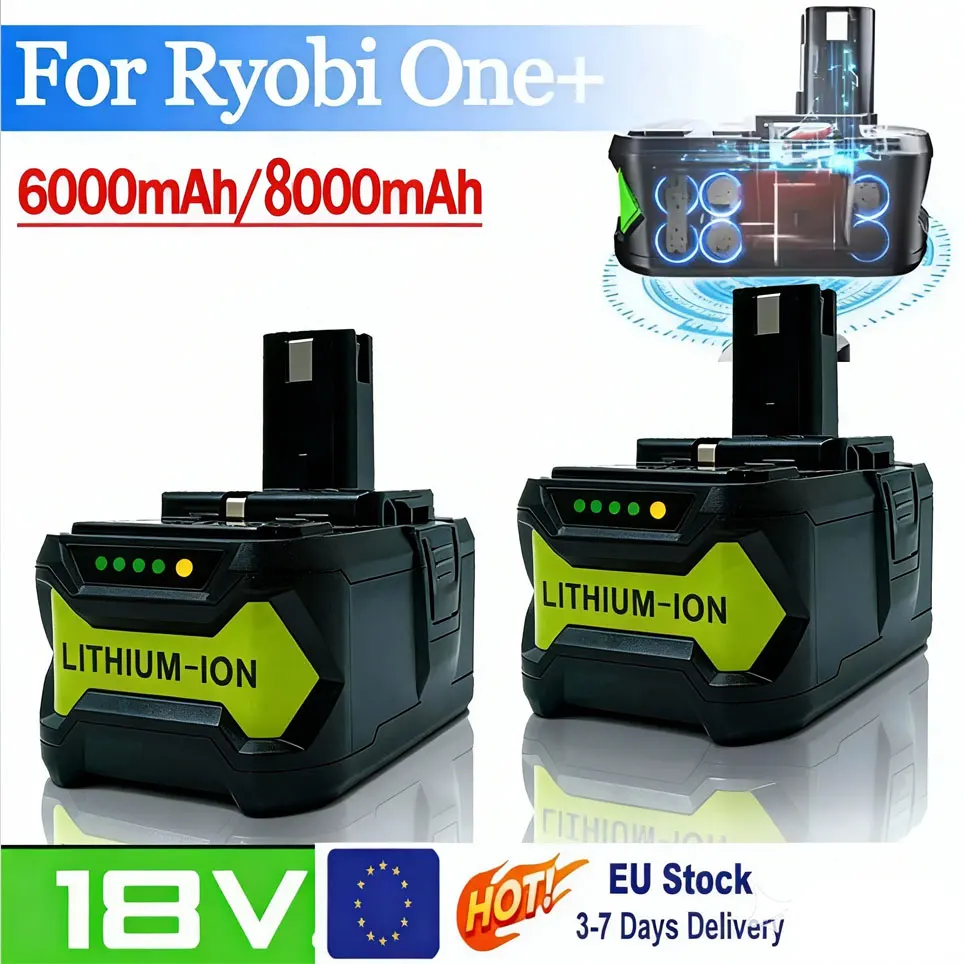 Batterie Li-ion de remplacement 8000mah pour outils Ryobi 18V, pour outils électriques sans fil Ryobi P108 P104 P107