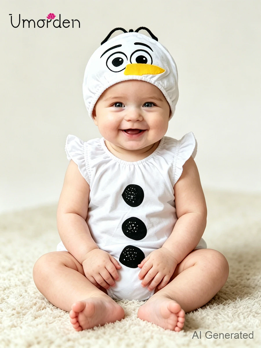 Short Summer Baby Romper Snowman Costume Bodysuit 6M 12-24M Halloween Purim Birthday Party Photograph Fancy Dress 2pcs Set