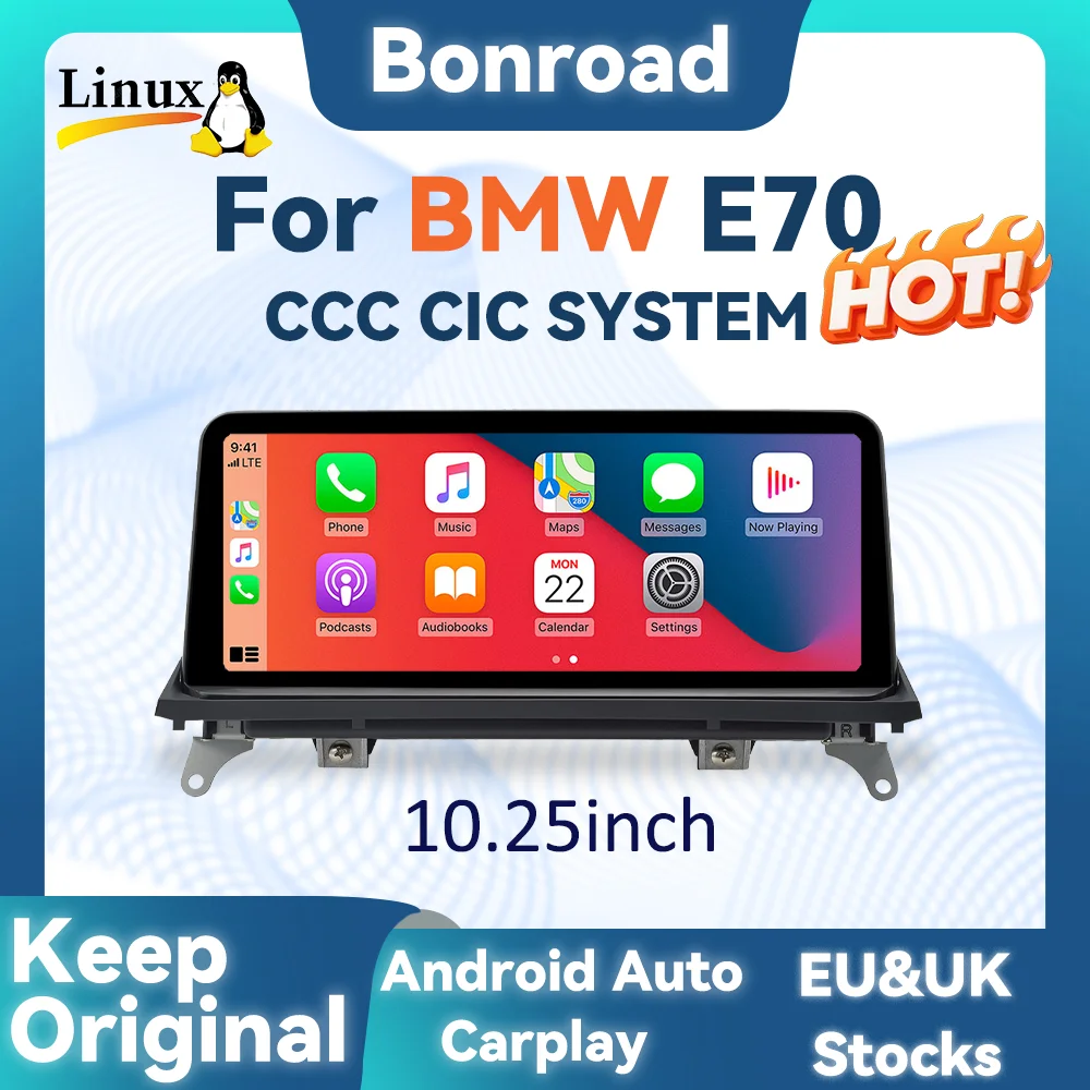 BONROAD 10.25 1920*720 Wireless CarPlay Android Auto Car Radio Monitor For BMW X5 X6 E70 E71 GPS Navigation Multimedia Touch Screen Stereo