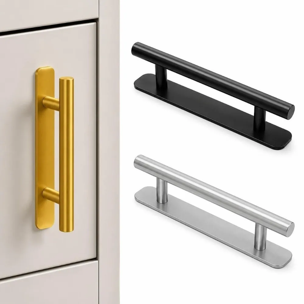 1PCS Self-Adhesive Stick-On Cabinet Handles Stainless Steel No-Punch Door Pulls Black Silver Color Punch-Free Drawer Knobs