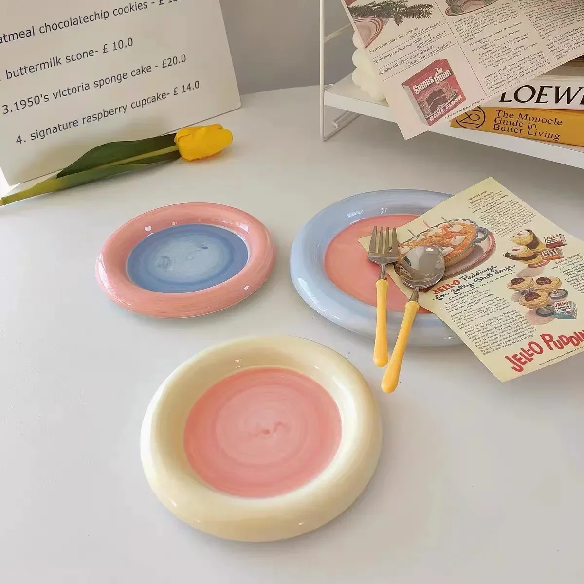 Korean ins fairy wind underglaze color hand-painted chubby ceramic plate fufu dessert fruit  storage breakfast