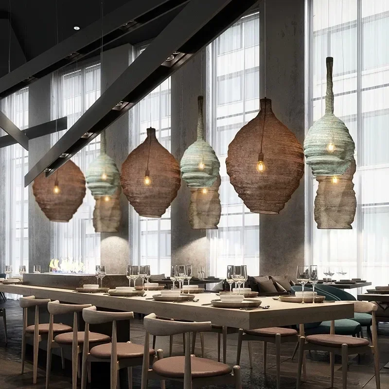 Wabi Sabi Iron Pendant Light, Woven Wire Mesh Art Chandelier, LED Decor Hanging Lamp for Kitchen Island, Dining Room & Bedroom