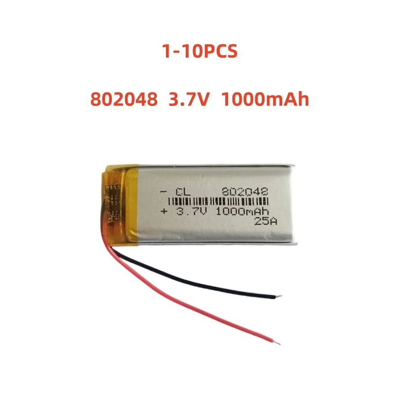 1-10 Pcs 802048 3.7V 1000mAh Lithium Polymer Battery For MP3 MP4 GPS DVR LED Lights Bluetooth Speaker Recording Pen Toys