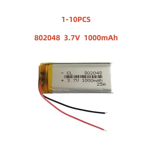 1-10 Pcs 802048 3.7V 1000mAh Lithium Polymer Battery For MP3 MP4 GPS DVR LED Lights Bluetooth Speaker Recording Pen Toys