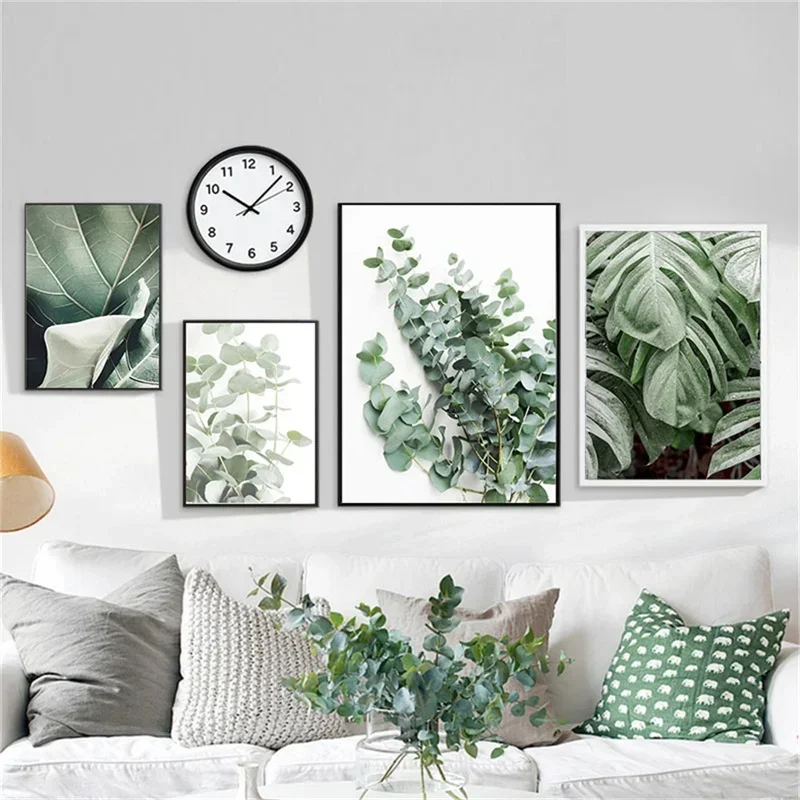 1PC Frameless  Nordic City Landscape Arch Canvas Painting Eucalyptus Picture Leaf Poster Green Tree and Car Wall Pictures for Li