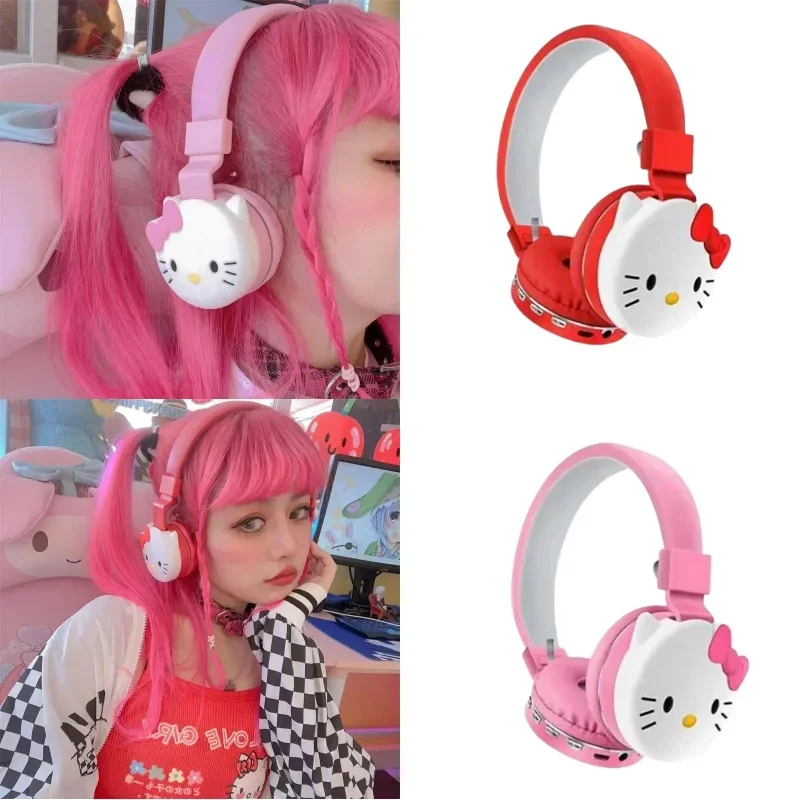 

New HelloKittys High Quality Cut Bluetooth Headphone Wireless Headphones Cartoon Stereo Headset Earphone