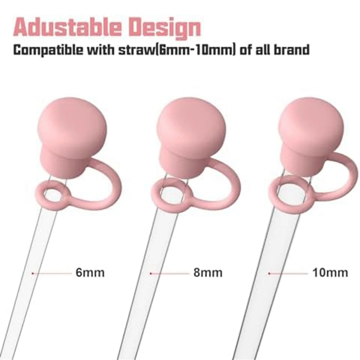 Adjustable Straw Cover Diameter 6mm-10mm,Dishwasher Safe Clear Suction Straw Dust Plug White