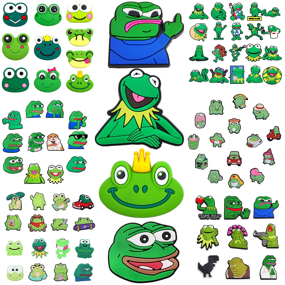 9-100Pcs Hot Sales Cartoon Funny Sad Frog Series PVC Shoe Accessories DIY Detachable Waterproof Creativity Fashion Party Gifts