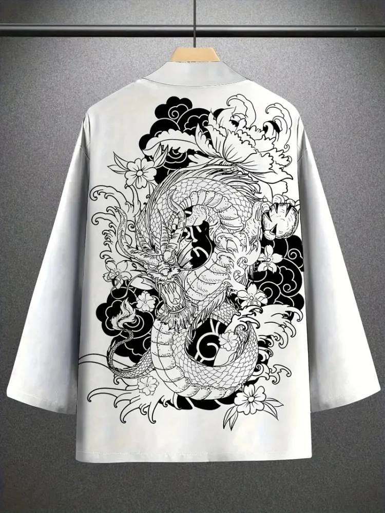 Chinese Style Ink Painting Dragon 3D Printed Men's Cardigan Top Japanese Casual Loose Men's Kimono Street Trend Fashion Kimono
