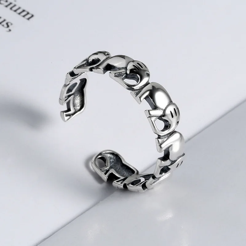 Buyee 925 Sterling Silver Elephant Open Ring for Women Men Cute Animal Jewelry Ethnic Boho Fine Fashion Hypoallergenic Ring Gift