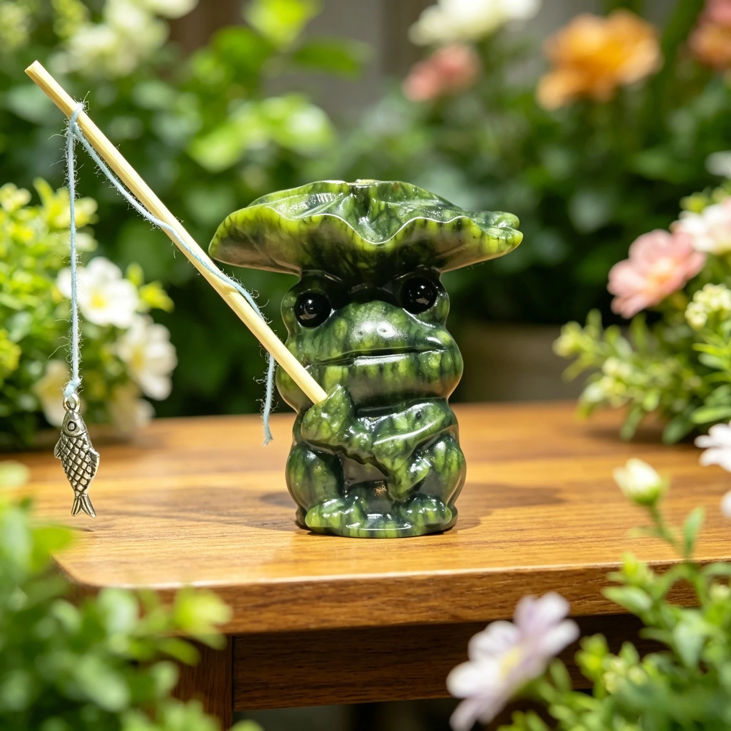 Sculpture de grenouille en serpentine naturelle, figurine animale en cristal sculptée à la main, ornement décoratif pour la maison, cadeau d'art minéral apaisant