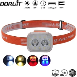 BORUiT 300LM Cap Clip LED Headlamp USB-C Charging 800mAh Headlight Waterproof Camping Fishing Head Torch
