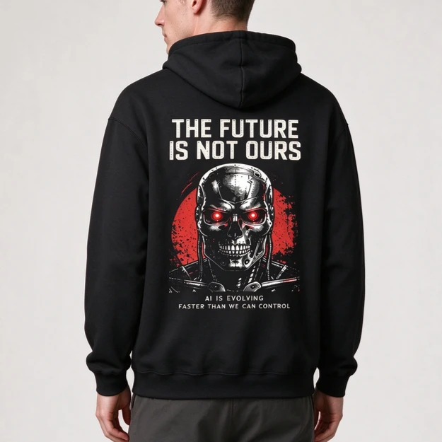 Sweat à capuche unisexe vintage Terminator, pull The Future Is Not Ours, yeux rouges, IA évolutive, dos rétro, mode streetwear, hauts à capuche