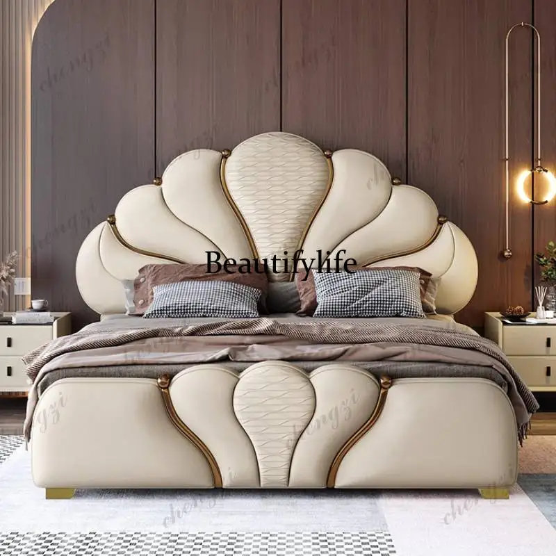 

European Decoration Double Bed Minimalist Storage Accessories Luxury Double Bed Pliable Household Cama Twin Furniture For Home